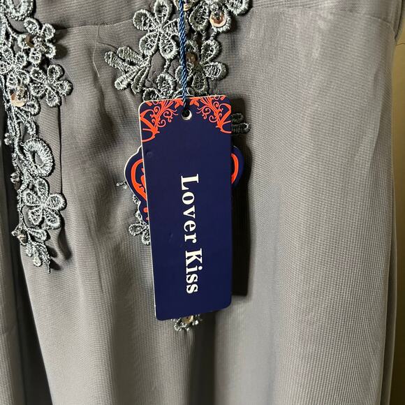 Gray Flutter Sleeve Maxi Gown for Weddings - Picture 9 of 11